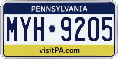 PA license plate MYH9205