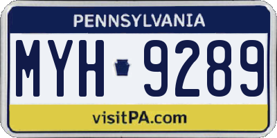 PA license plate MYH9289