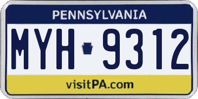 PA license plate MYH9312
