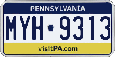 PA license plate MYH9313