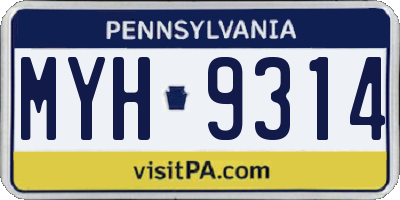 PA license plate MYH9314