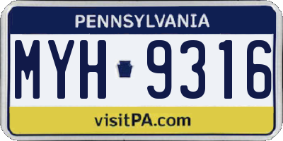 PA license plate MYH9316