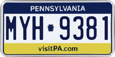 PA license plate MYH9381