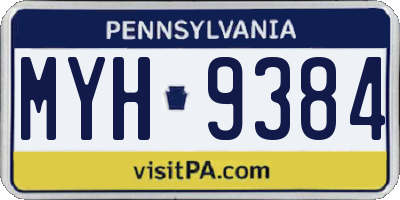PA license plate MYH9384