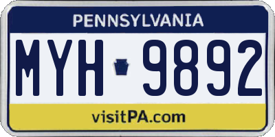PA license plate MYH9892