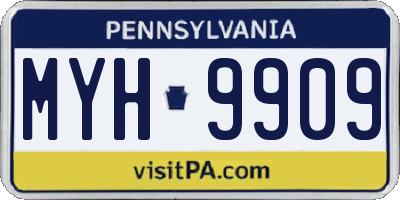 PA license plate MYH9909