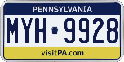 PA license plate MYH9928