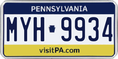 PA license plate MYH9934