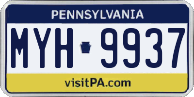 PA license plate MYH9937