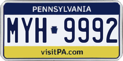PA license plate MYH9992