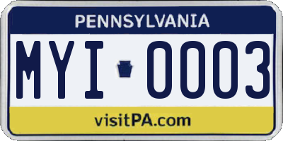 PA license plate MYI0003