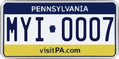 PA license plate MYI0007