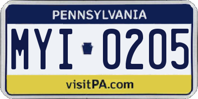 PA license plate MYI0205