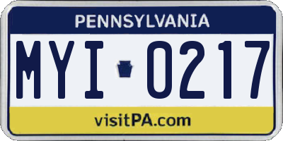 PA license plate MYI0217