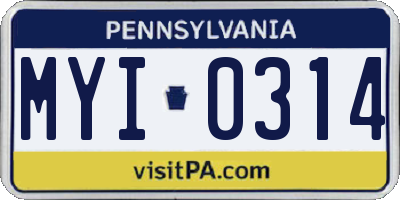 PA license plate MYI0314
