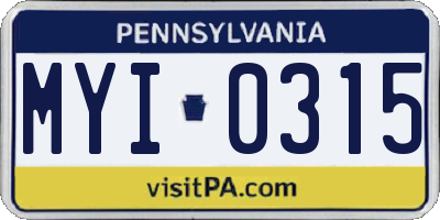 PA license plate MYI0315