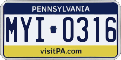 PA license plate MYI0316