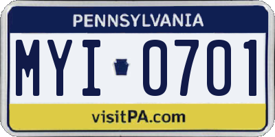 PA license plate MYI0701