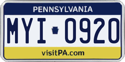 PA license plate MYI0920