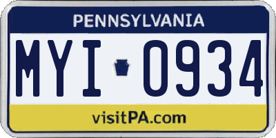PA license plate MYI0934