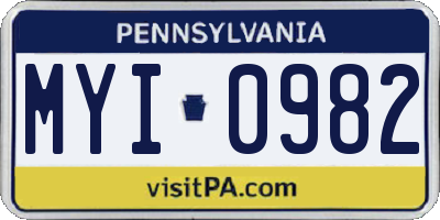 PA license plate MYI0982