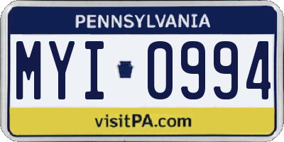 PA license plate MYI0994