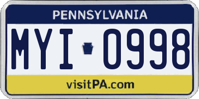 PA license plate MYI0998
