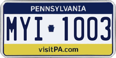 PA license plate MYI1003