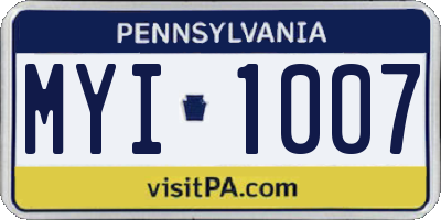 PA license plate MYI1007