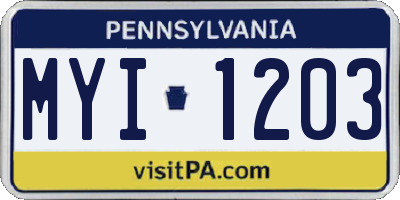 PA license plate MYI1203