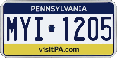 PA license plate MYI1205