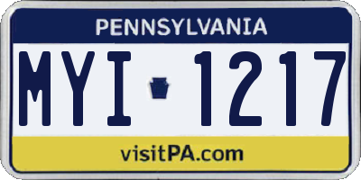 PA license plate MYI1217