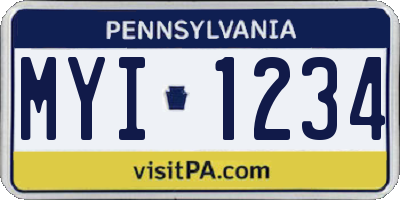 PA license plate MYI1234