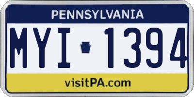 PA license plate MYI1394