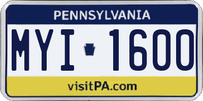 PA license plate MYI1600
