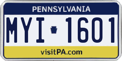 PA license plate MYI1601