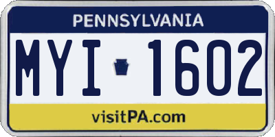 PA license plate MYI1602
