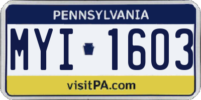 PA license plate MYI1603