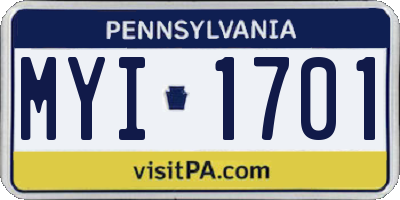 PA license plate MYI1701