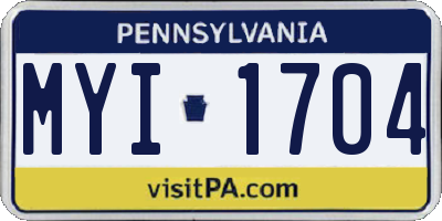 PA license plate MYI1704