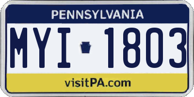 PA license plate MYI1803