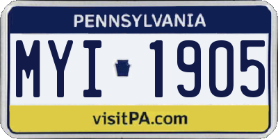 PA license plate MYI1905