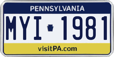 PA license plate MYI1981