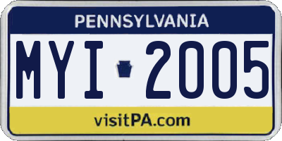 PA license plate MYI2005