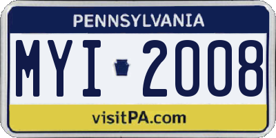 PA license plate MYI2008
