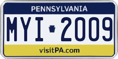 PA license plate MYI2009