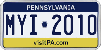 PA license plate MYI2010