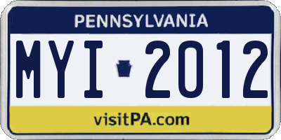 PA license plate MYI2012