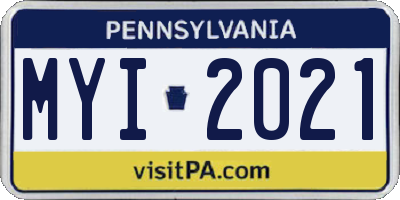 PA license plate MYI2021