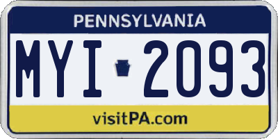 PA license plate MYI2093